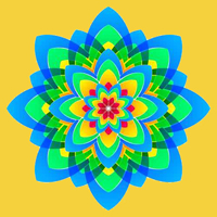 Mandala, blau, grün, rot, gelb